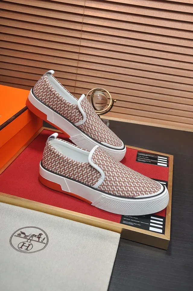 Hermès Beige White Slip-On Platform Sole Lifestyle Sneakers 5