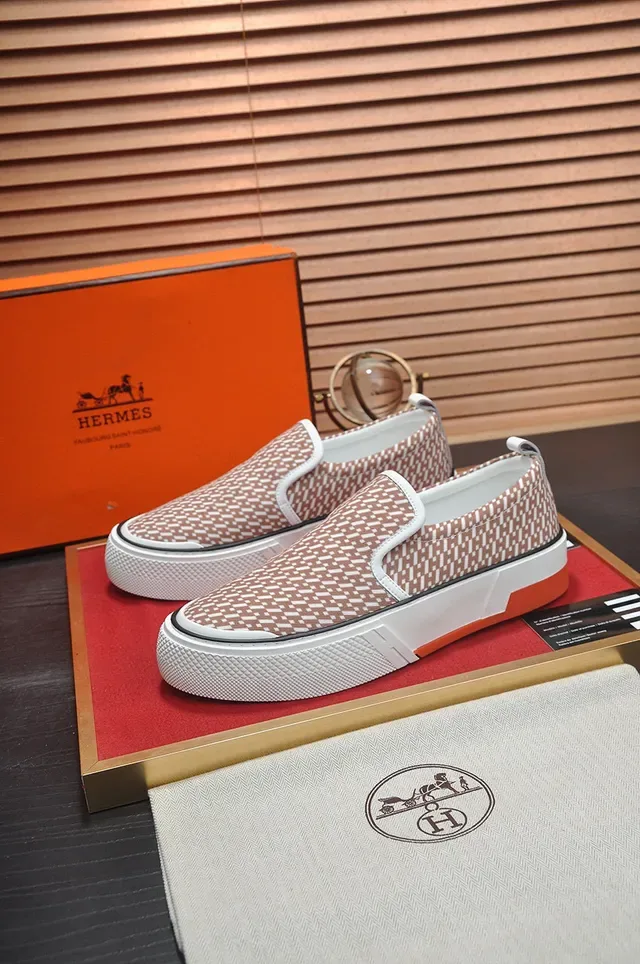 Hermès Beige White Slip-On Platform Sole Lifestyle Sneakers 8