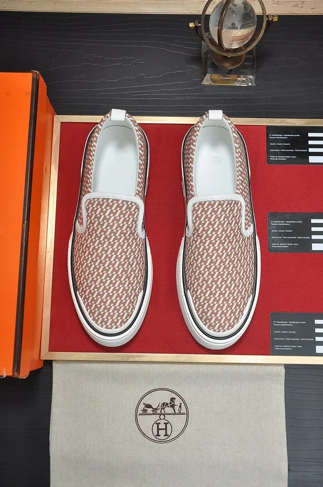 Hermès Beige White Slip-On Platform Sole Lifestyle Sneakers 9