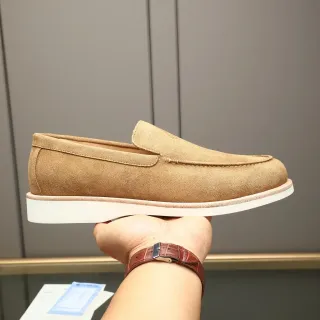 Hermès Beige Blanco Ante Moc-Toe Costura Mocasín