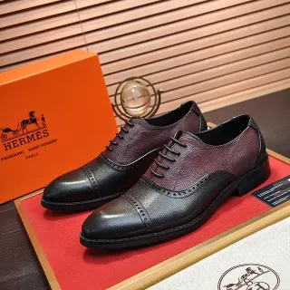 Hermès Preto Borgonha Couro De Dois Tons Brogue Ala Completa
