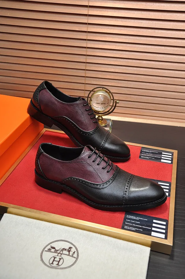 Hermès Negro Borgoña Dos Tonos Cuero Brogue Ala Completa 5