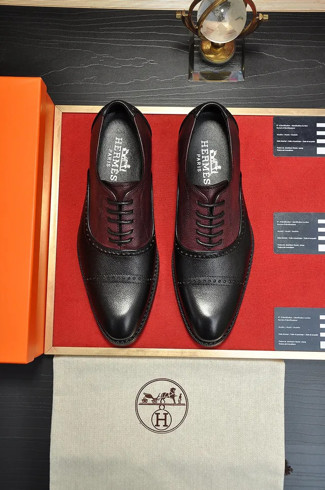 Hermès Negro Borgoña Dos Tonos Cuero Brogue Ala Completa 9