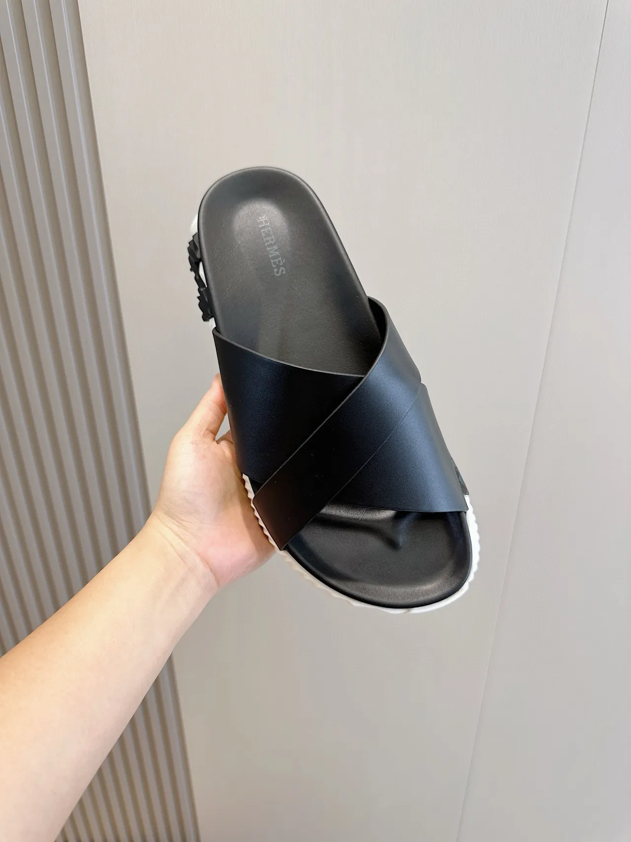 Hermès Black Cross Strap Slide Sandals 4