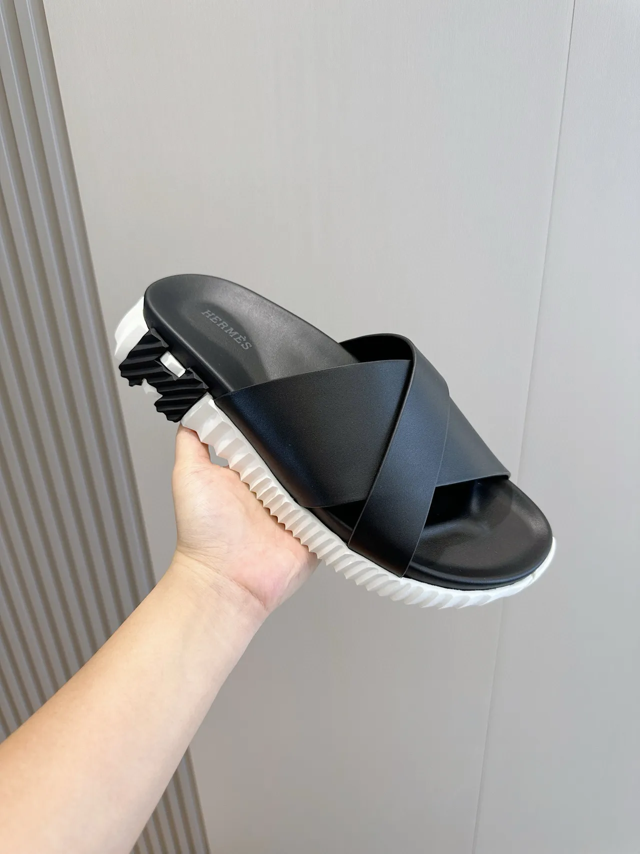 Hermès Black Cross Strap Slide Sandals 5