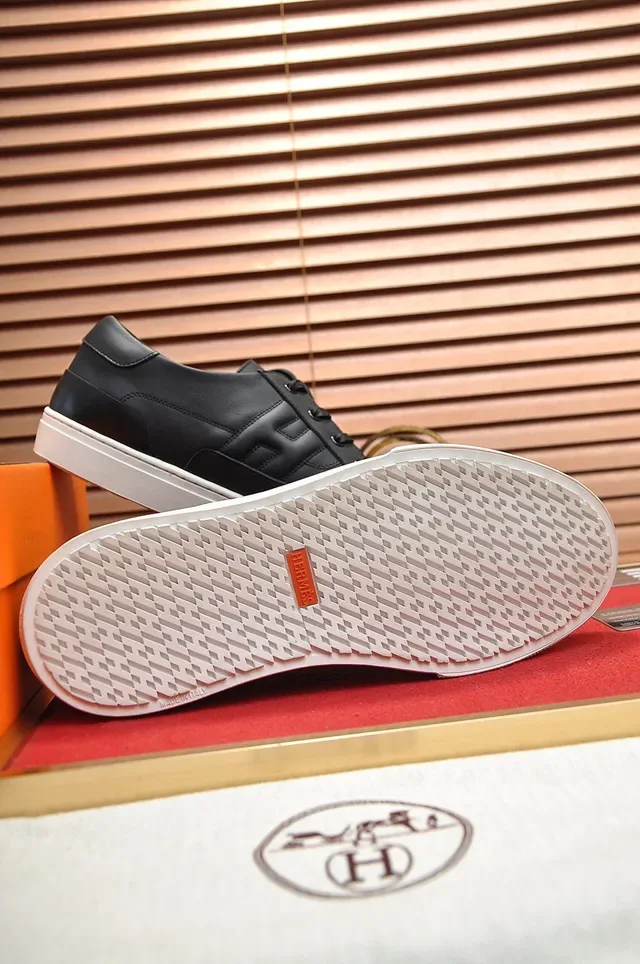 Hermès Black Leather Quilted H-Panel Lifestyle Sneakers 4