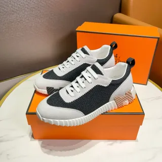 Hermès Black White Mesh And Suede Panel Construction Zigzag Stitched Overlays Lifestyle Sneakers