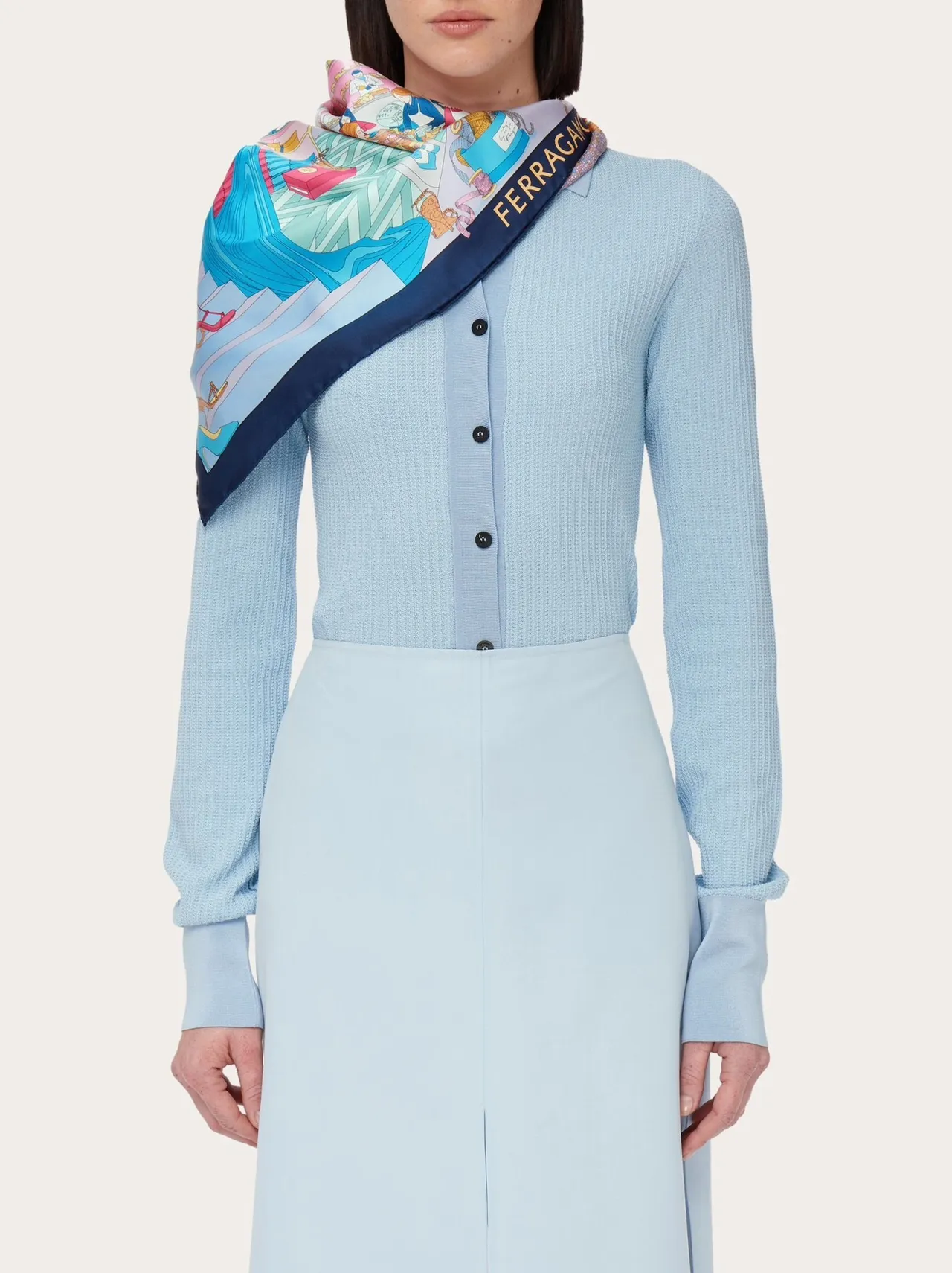 Hermès وشاح حريري أزرق أسود مربع طباعة بحرية 2