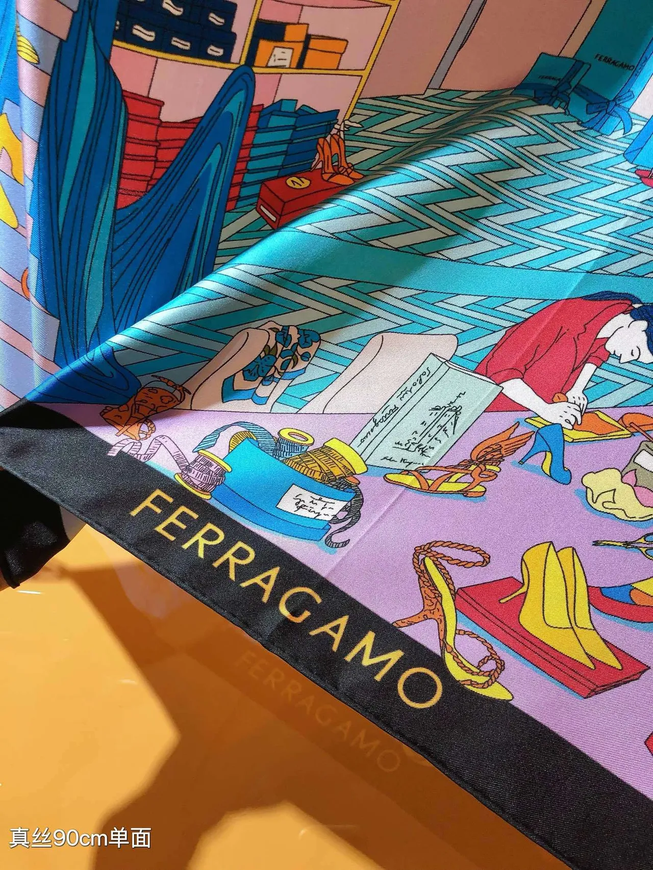 Hermès وشاح حريري أزرق أسود مربع طباعة بحرية 7