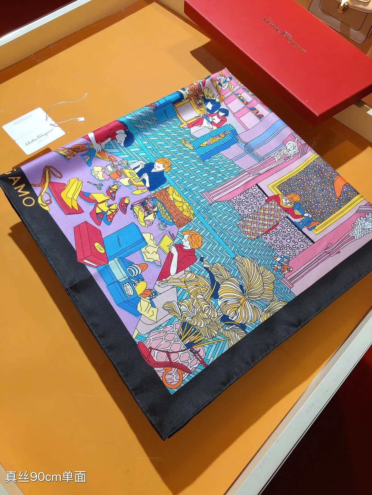 Hermès وشاح حريري أزرق أسود مربع طباعة بحرية 8