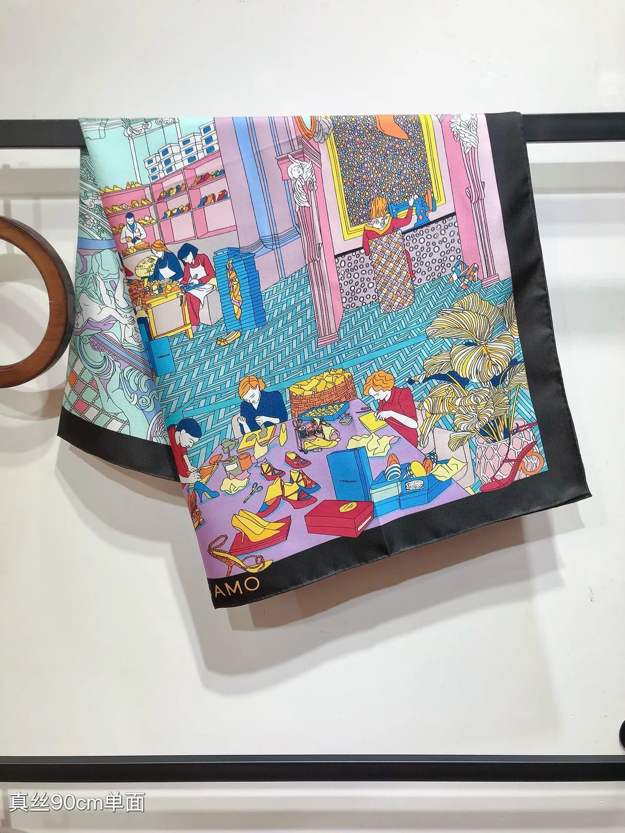 Hermès وشاح حريري أزرق أسود مربع طباعة بحرية 4