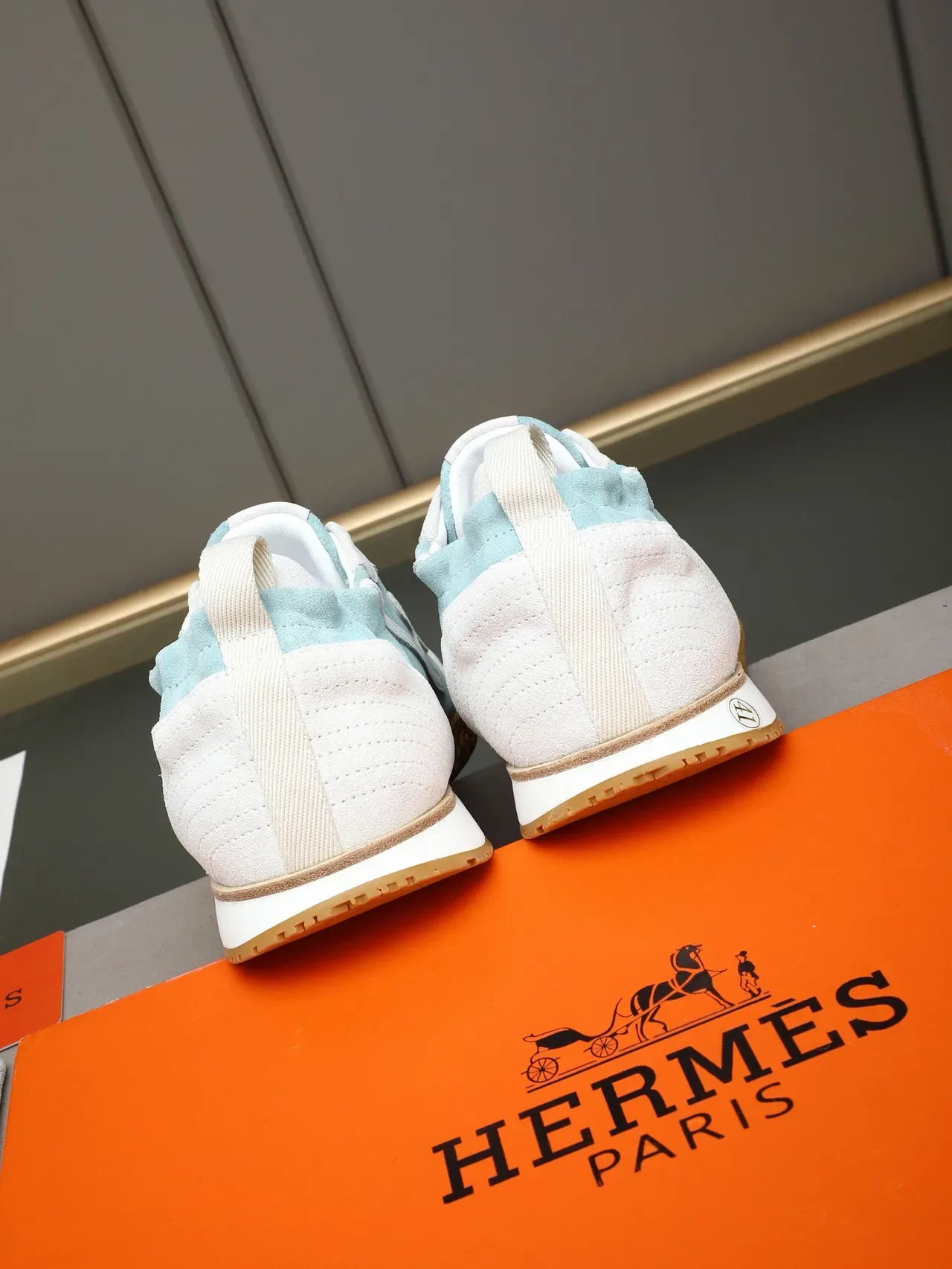Hermès Blue White Suede-and-Leather Panel Gum Rubber Sole Sneakers 3