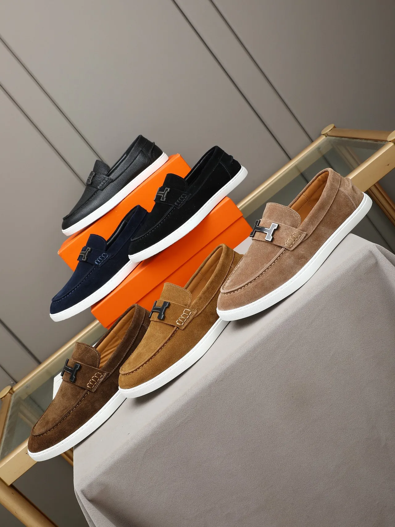 Hermès Brown White Suede Upper Penny Strap Loafer 2