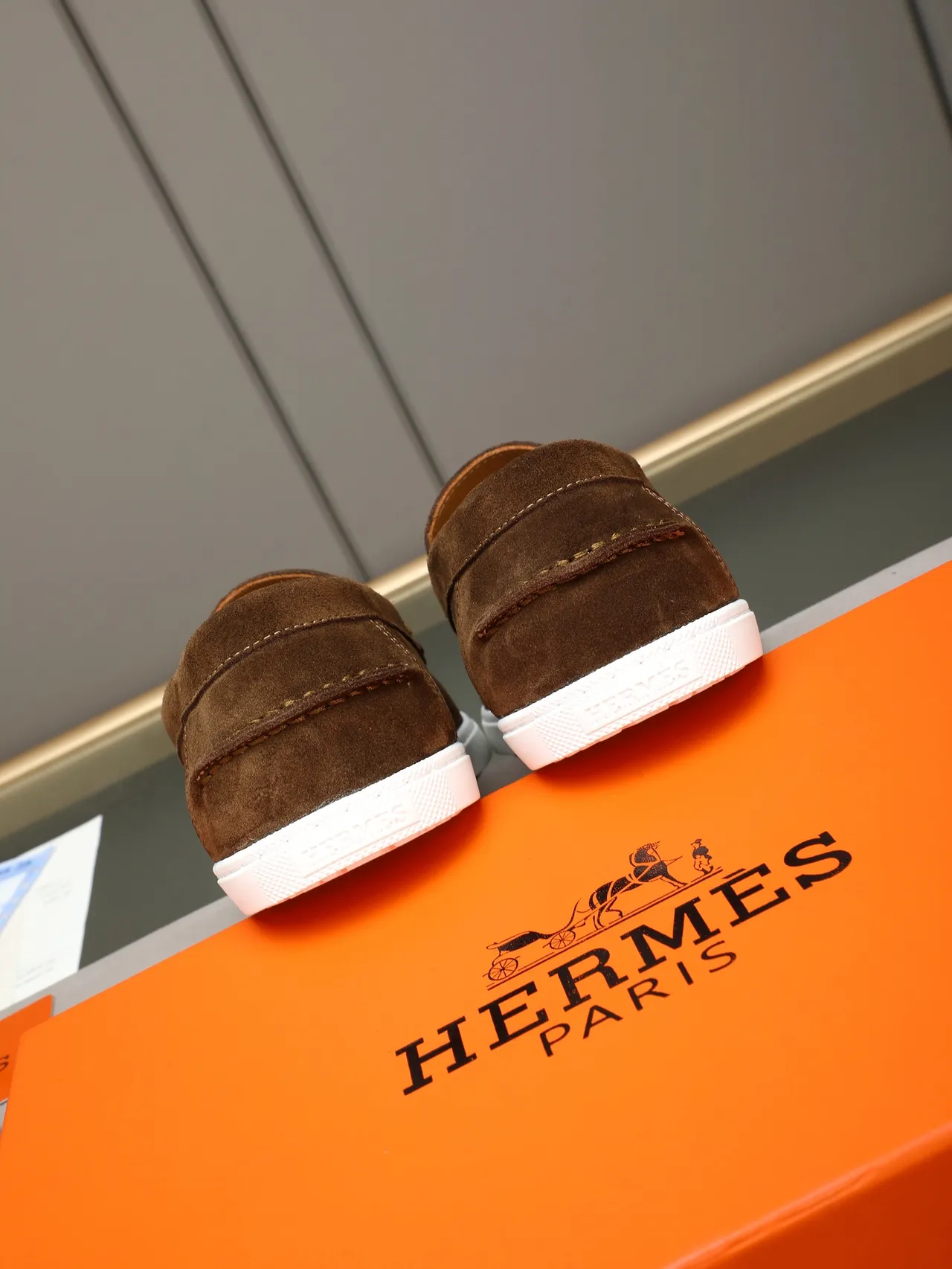Hermès Brown White Suede Upper Penny Strap Loafer 3