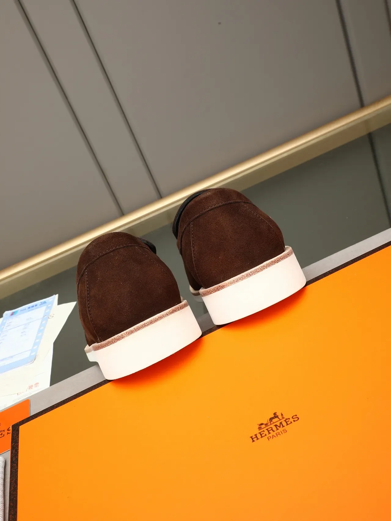 Hermès Brown White Suede Upper Slip-On Loafer 3