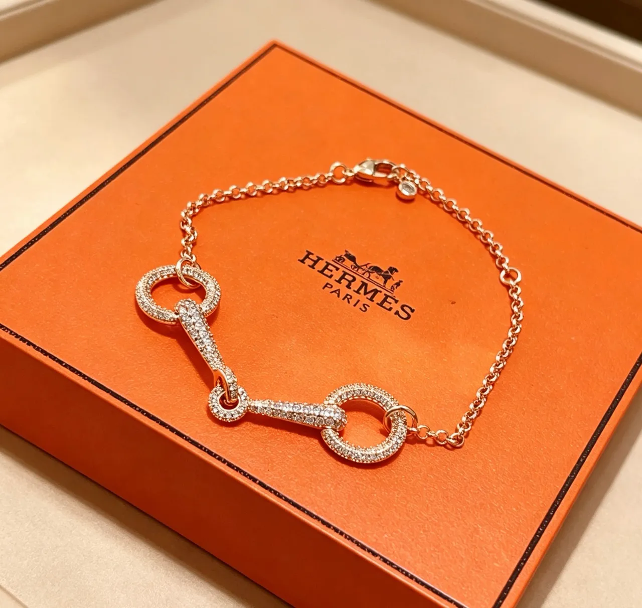 Hermès Chaîne d'Ancre Pavé Rose Gold Crystal Bracelet 4
