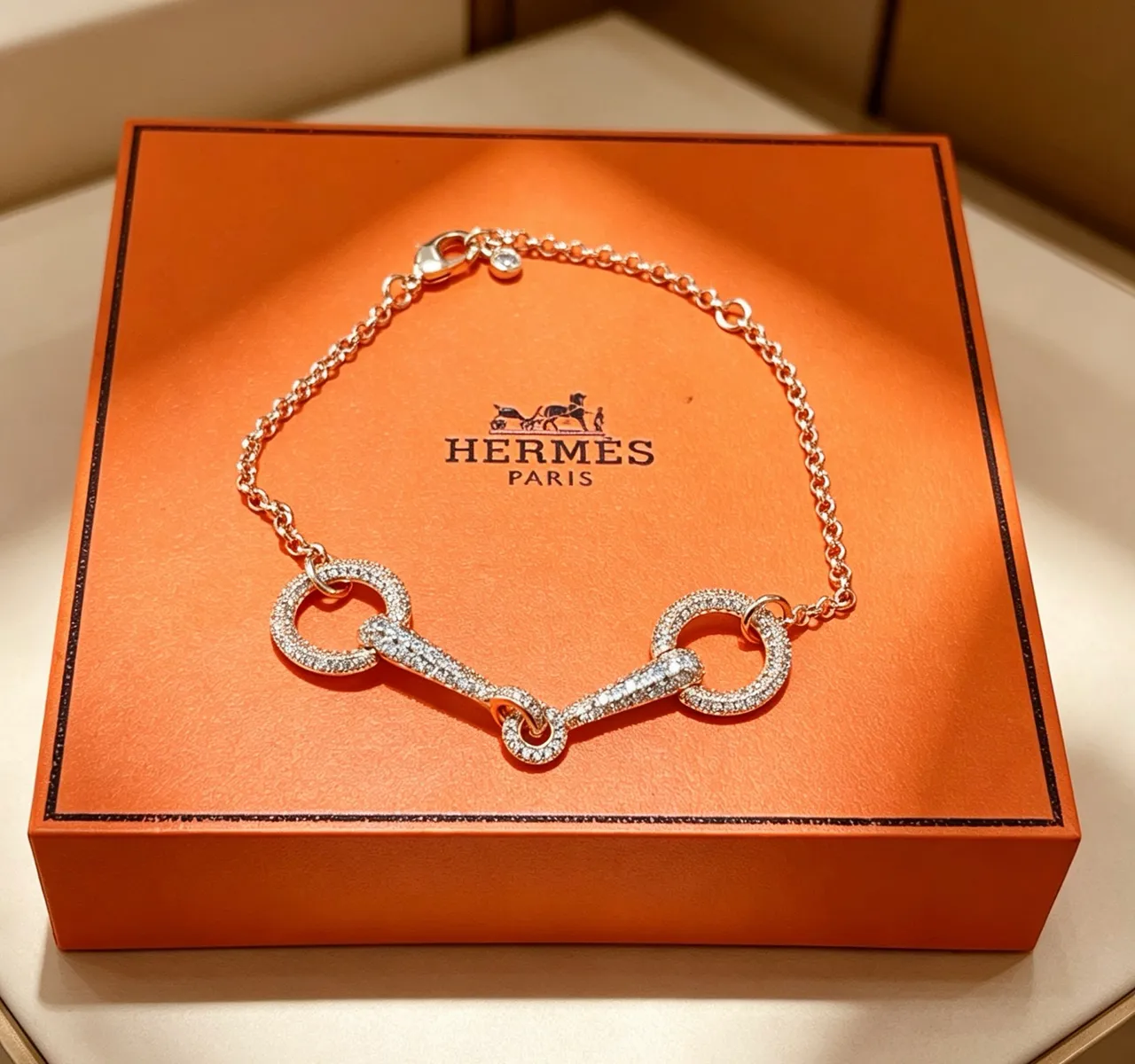 Hermès Chaîne d'Ancre Pavé Rose Gold Crystal Bracelet 7