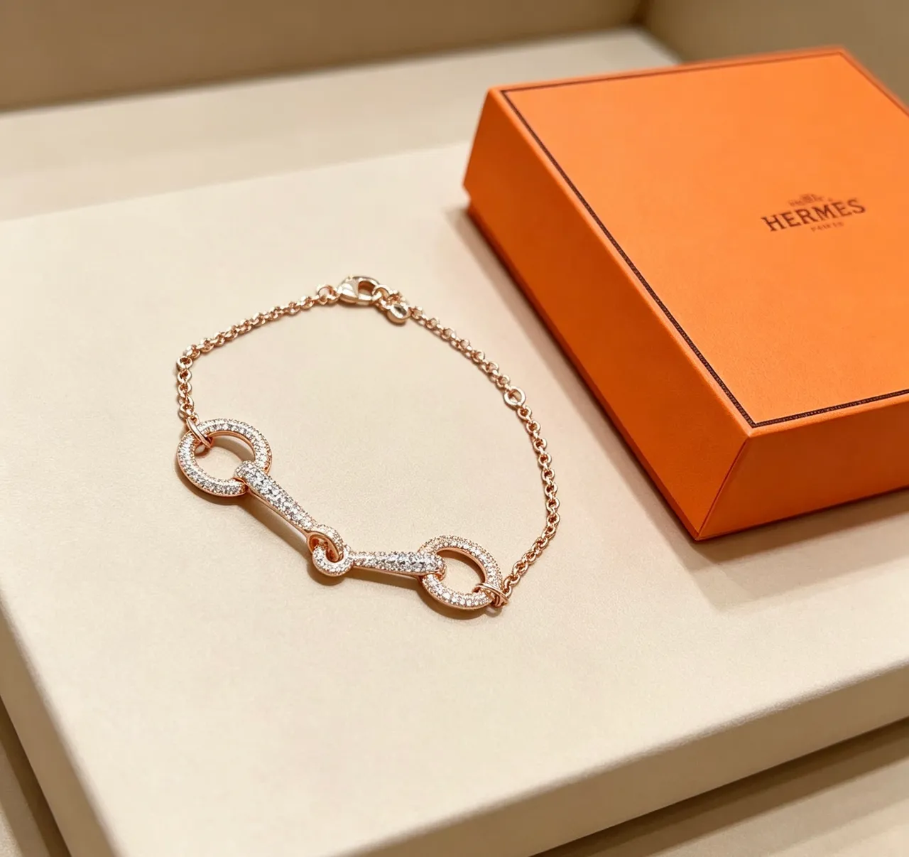 Hermès Chaîne d'Ancre Pavé Rose Gold Crystal Bracelet 9