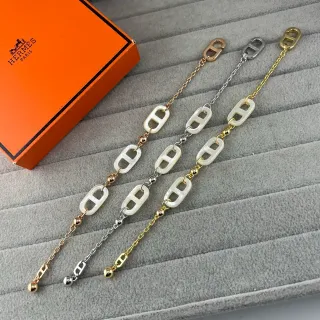 Hermès Chaine d'Ancre Pulseras de cadena de resina y metal blancas