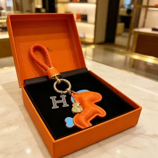 Hermès Eléphant Orange Blue Braided Leather Loop Elephant Charm Handbag