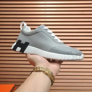 Hermès Gray White Low-Top Leather Upper Lifestyle Sneakers