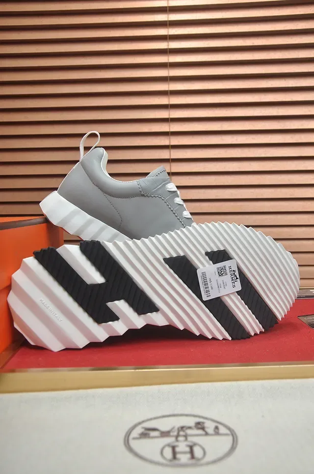 Hermès Gray White Low-Top Leather Upper Lifestyle Sneakers 3