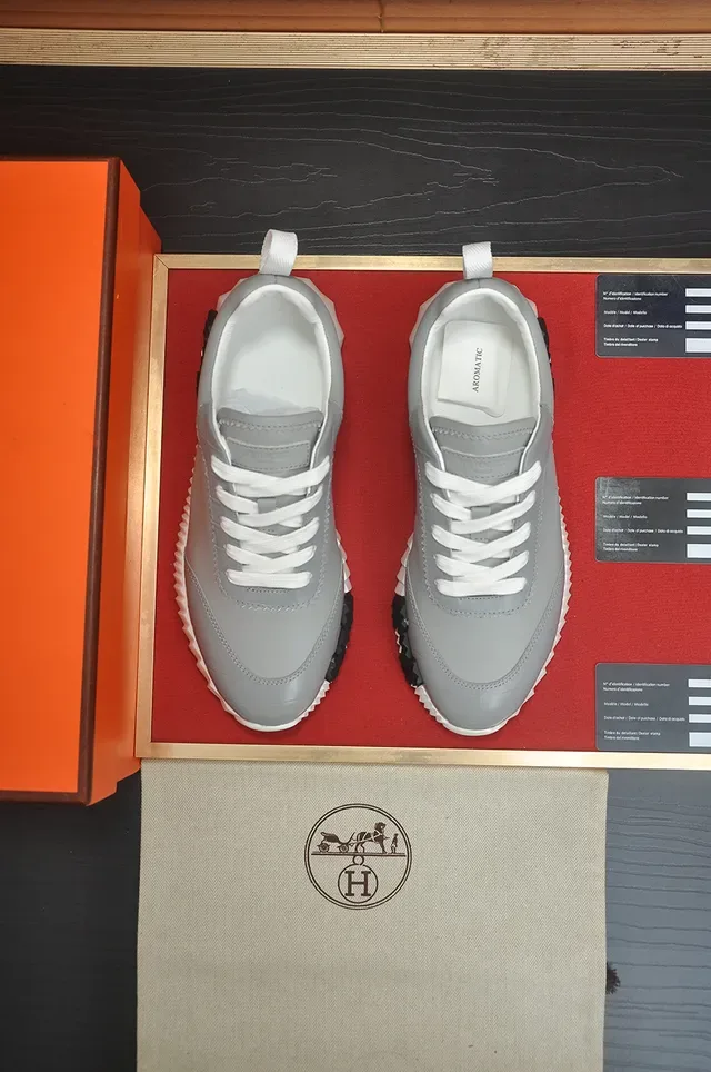 Hermès Gray White Low-Top Leather Upper Lifestyle Sneakers 5