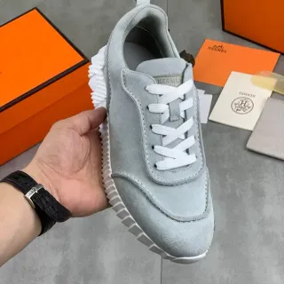 Hermès Gray White Suede Upper Ridged Sole Lifestyle Sneakers