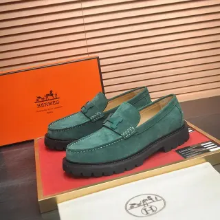 Hermès Loafer Verde Negro Camurça Superior H-Buckle Hardware