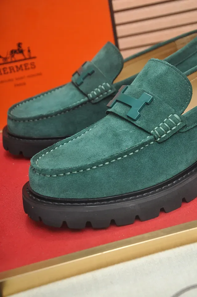 Hermès Loafer Verde Negro Ante Superior H-Buckle Hardware 2