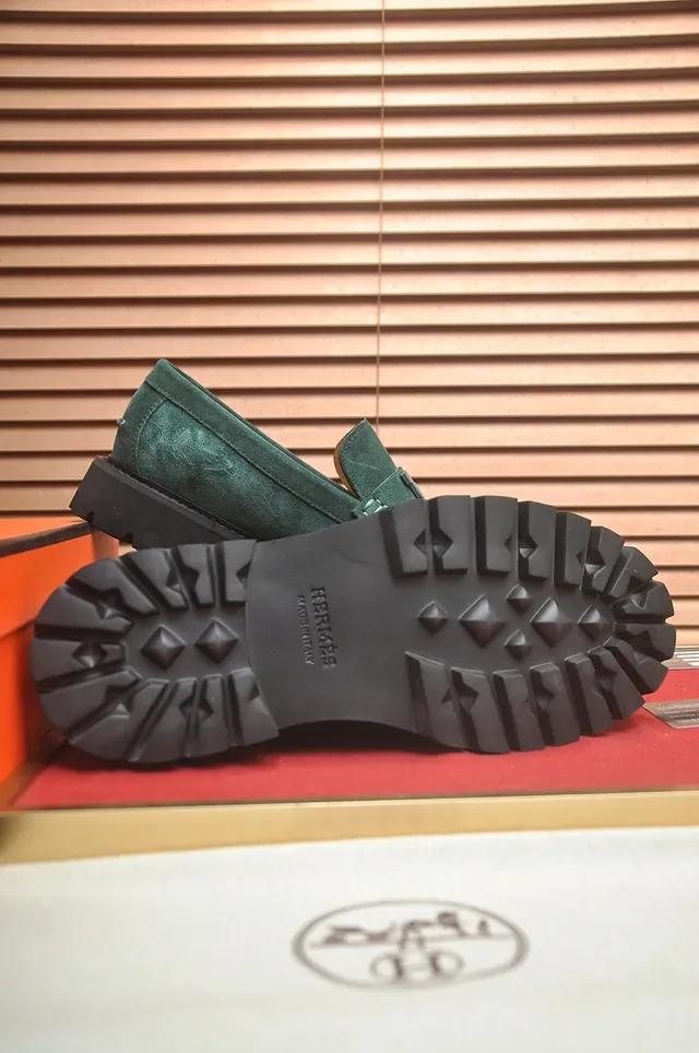 Hermès Loafer Verde Negro Ante Superior H-Buckle Hardware 3