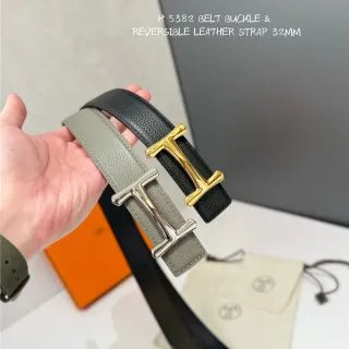 Hermès H Buckle Belt Black Beige Reversible Pebbled Metal Leather Belt
