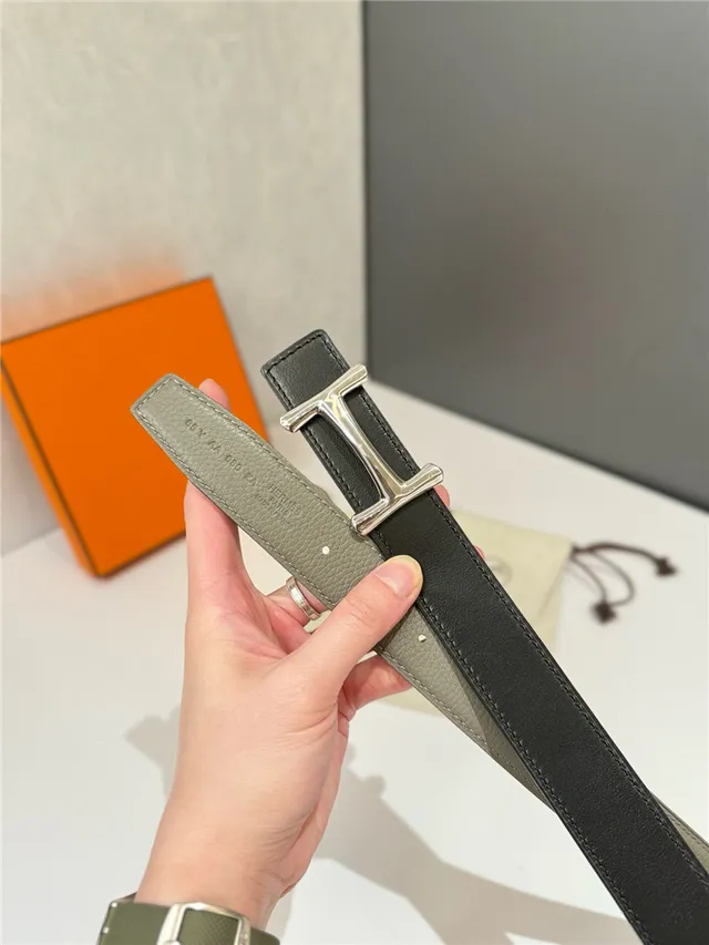 Hermès H Buckle Belt Black Beige Reversible Pebbled Metal Leather Belt 3