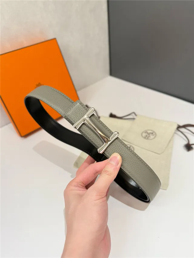 Hermès H Buckle Belt Black Beige Reversible Pebbled Metal Leather Belt 6