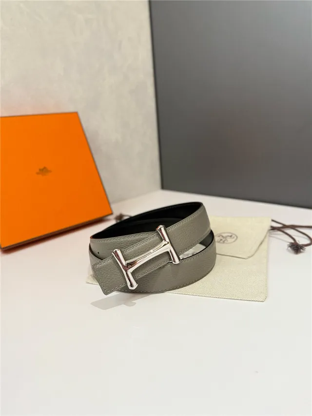 Hermès H Buckle Belt Black Beige Reversible Pebbled Metal Leather Belt 7