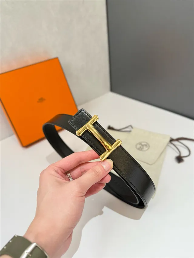 Hermès H Buckle Belt Black Beige Reversible Pebbled Metal Leather Belt 8