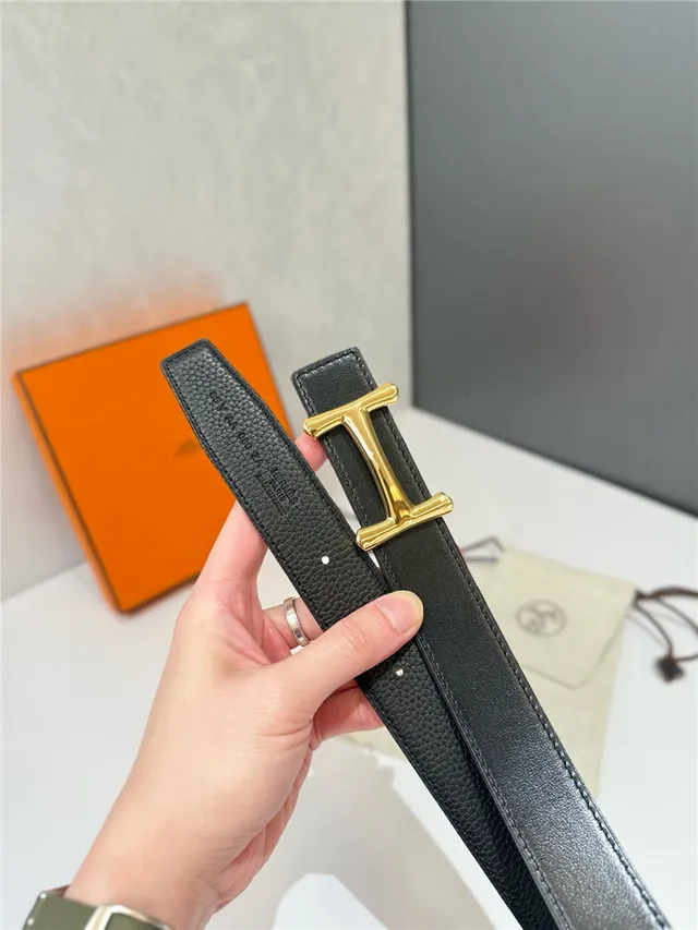 Hermès H Buckle Belt Black Beige Reversible Pebbled Metal Leather Belt 9