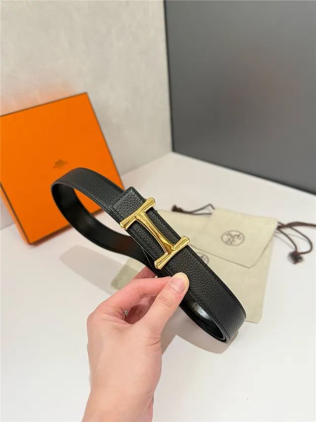 Hermès H Buckle Belt Black Beige Reversible Pebbled Metal Leather Belt 12