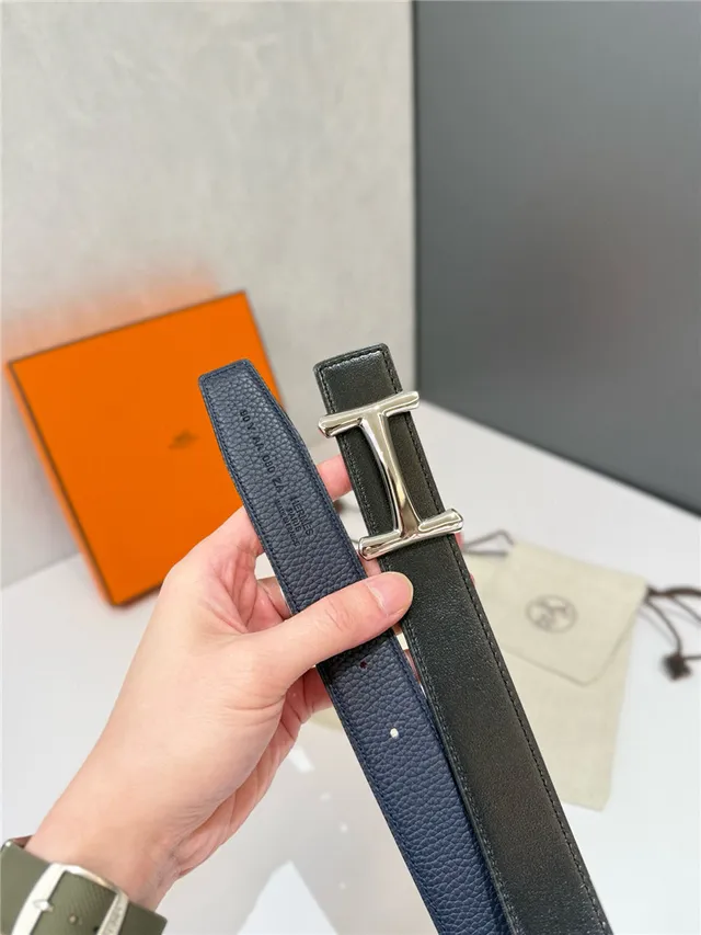 Hermès H Buckle Belt Black Beige Reversible Pebbled Metal Leather Belt 15