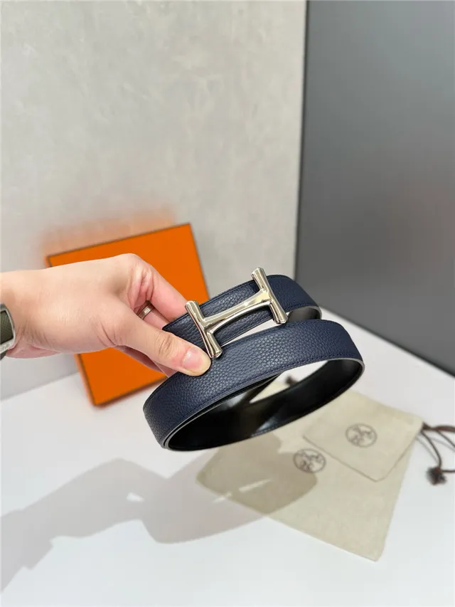 Hermès H Buckle Belt Black Beige Reversible Pebbled Metal Leather Belt 16