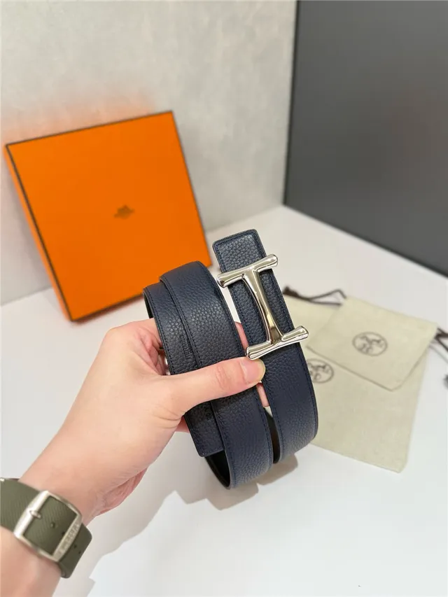 Hermès H Buckle Belt Black Beige Reversible Pebbled Metal Leather Belt 17