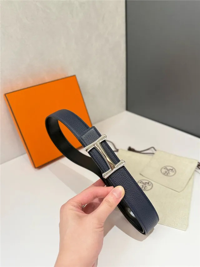 Hermès H Buckle Belt Black Beige Reversible Pebbled Metal Leather Belt 18
