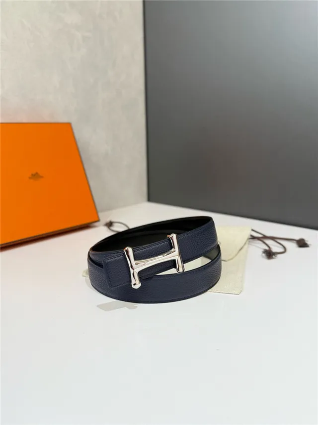 Hermès H Buckle Belt Black Beige Reversible Pebbled Metal Leather Belt 19