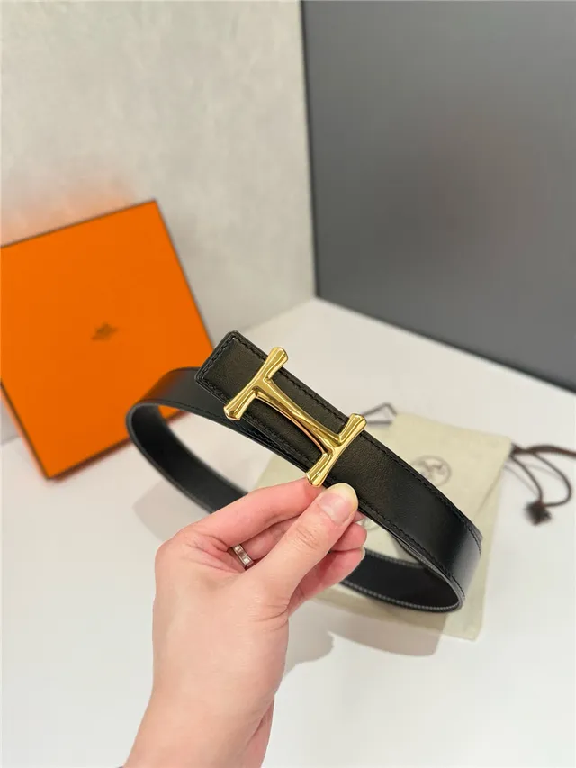 Hermès H Buckle Belt Black Beige Reversible Pebbled Metal Leather Belt 20