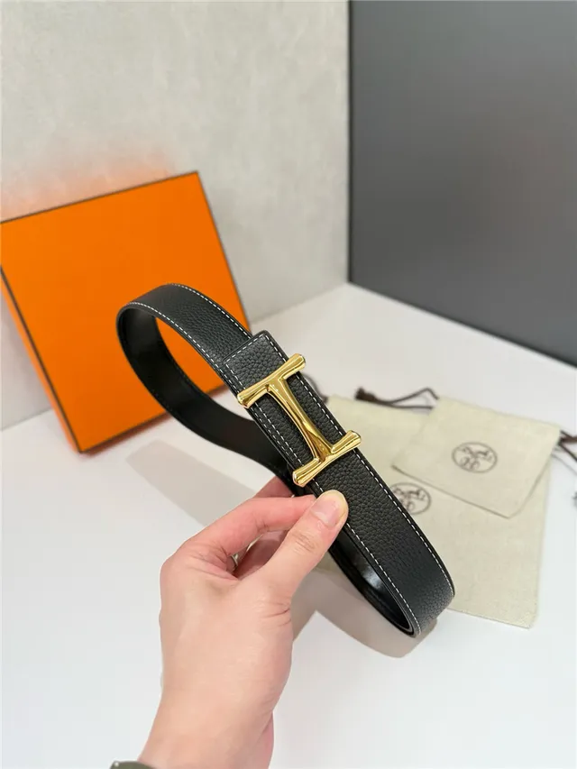 Hermès H Buckle Belt Black Beige Reversible Pebbled Metal Leather Belt 24