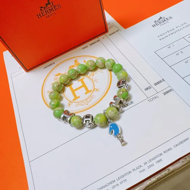 Hermès H Collection Green Blue Beaded Bracelet 4
