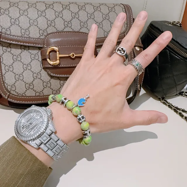 Hermès H Collection Green Blue Beaded Bracelet 8