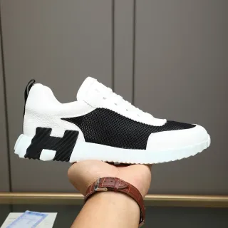 Hermès H Cut White and Black Mesh Leather Sneaker