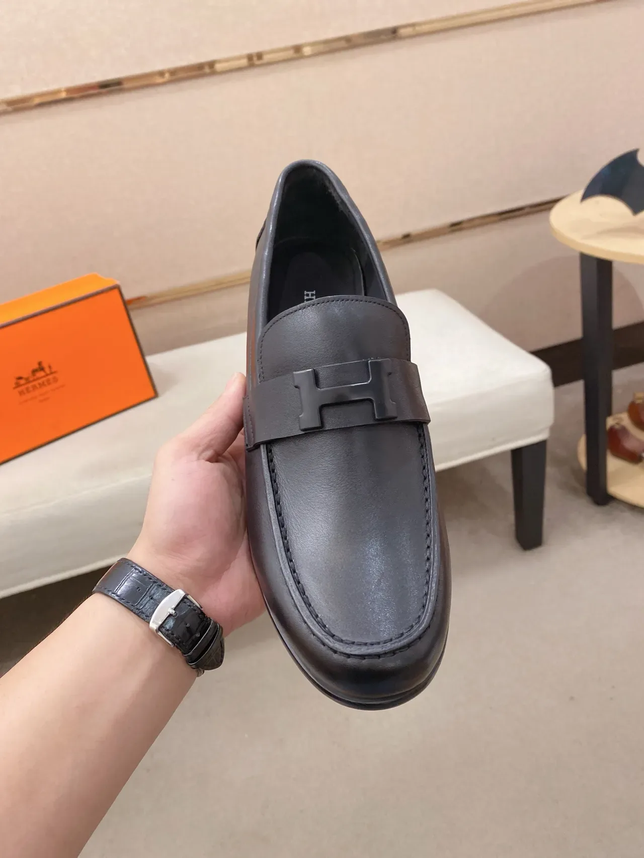 Hermès H-Loafer Black Leather Loafer 6