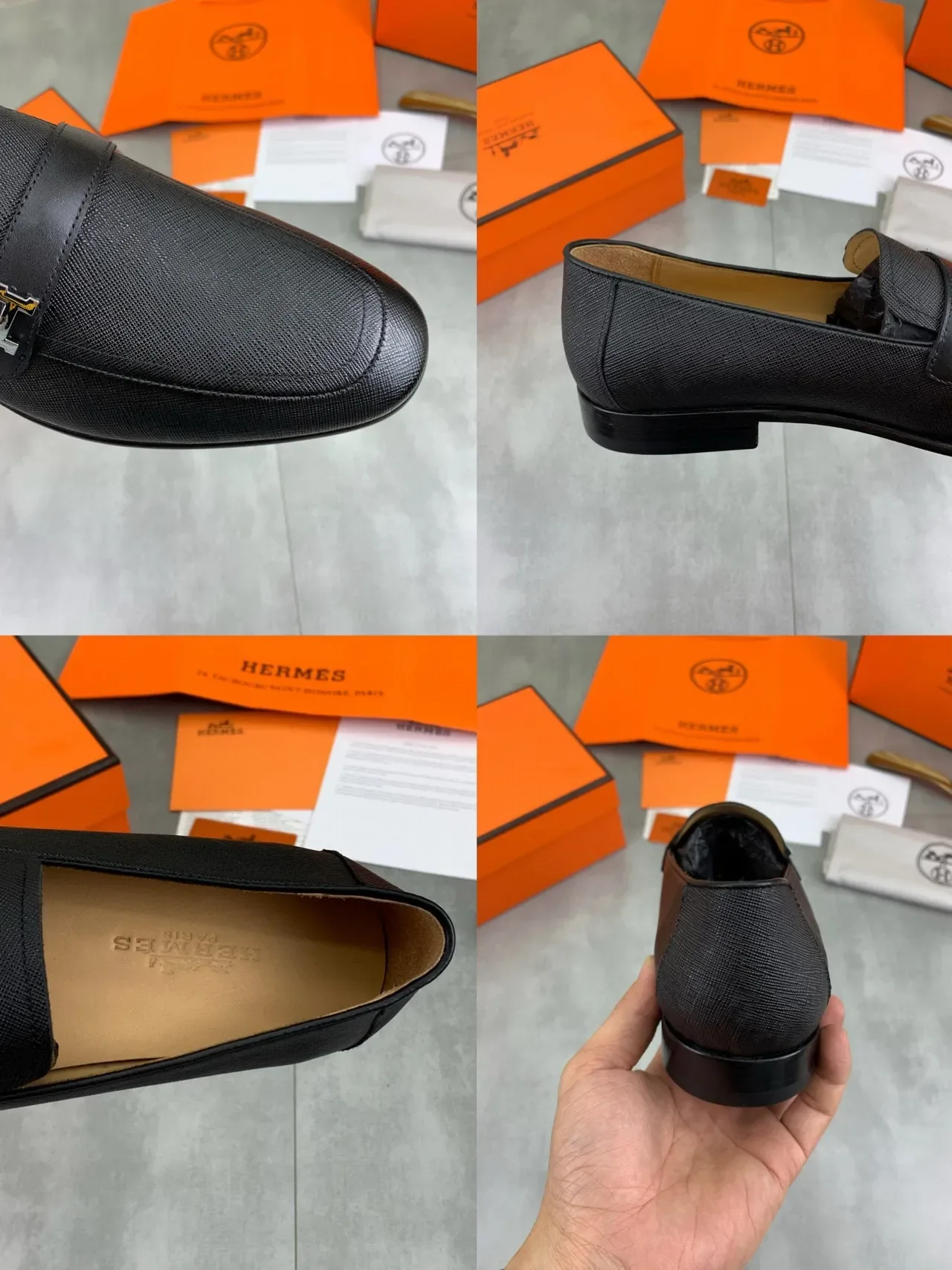 Hermès H Loafer Mocassins de Couro Texturizado Preto Slip-On 2